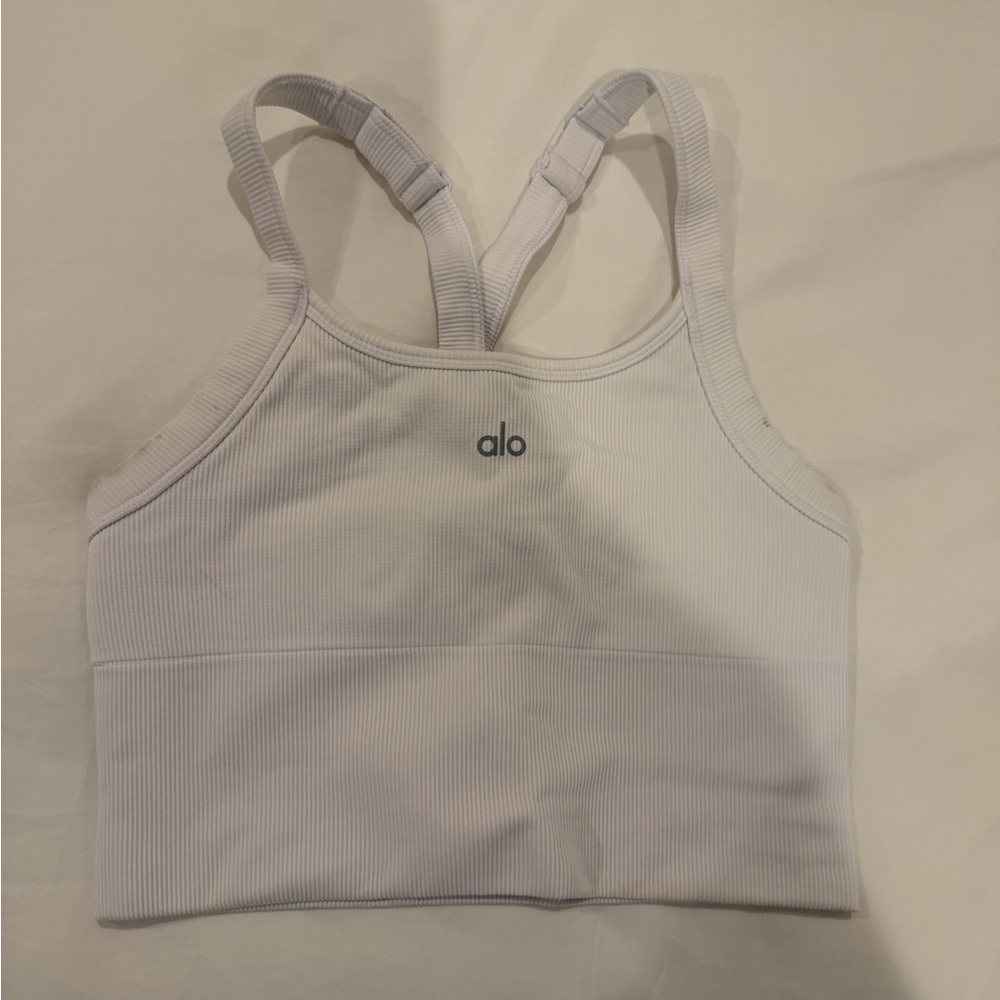Alo White Ribbed Workout Tank - Picture 2 of 3